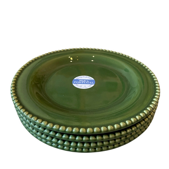 MATCERAMICA Portugal Green Ceramic Salad Plates 9" Beaded Border Set 4 NEW - Picture 7 of 9